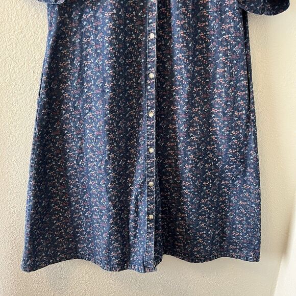 Vermont Country Store Denim Dress Womens Sm Floral Button Front Cottage Prairie - Picture 8 of 15